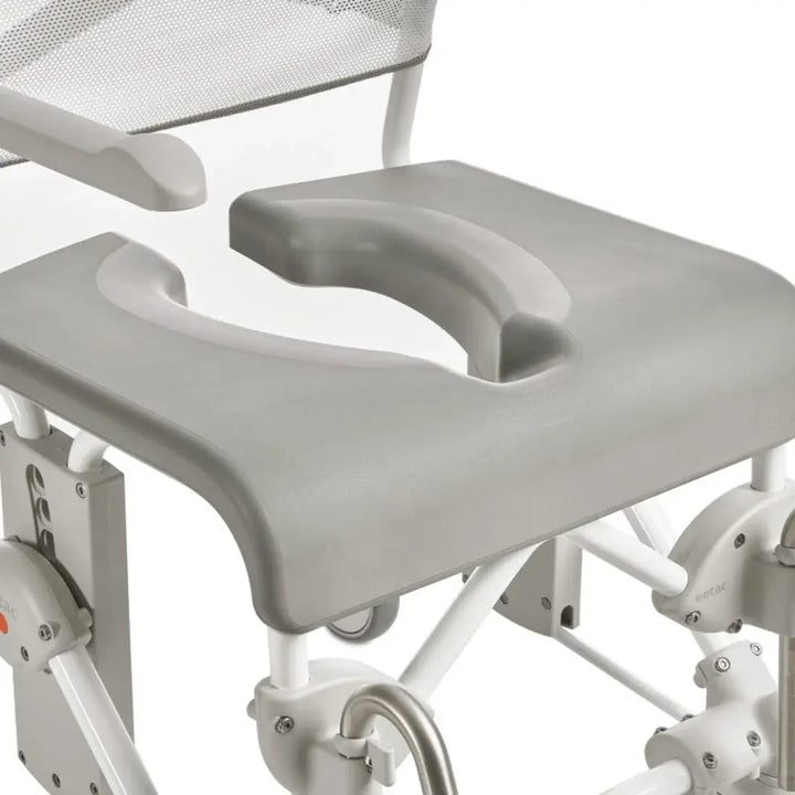 Gray shower chair with adjustable backrest on a white background