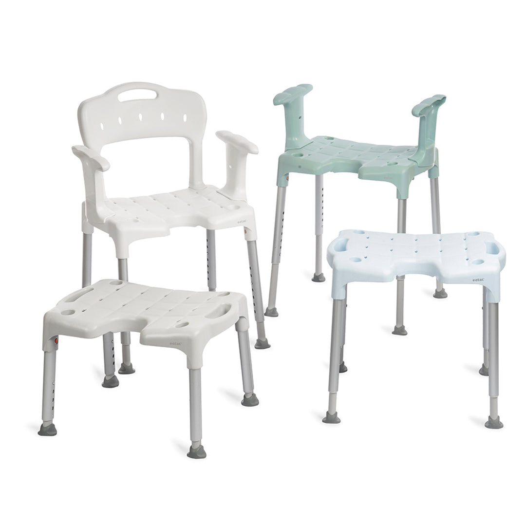 etac swift shower stool/chair from reliable ramps showing 4 variations