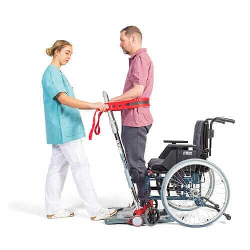 Molift - Raiser PRO Heel Strap being used by patient and a nurse getting out of a wheelchair