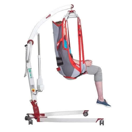 Molift - RgoSling Amputee HighBack Padded Patient Sling being used by a patient and a portable lift
