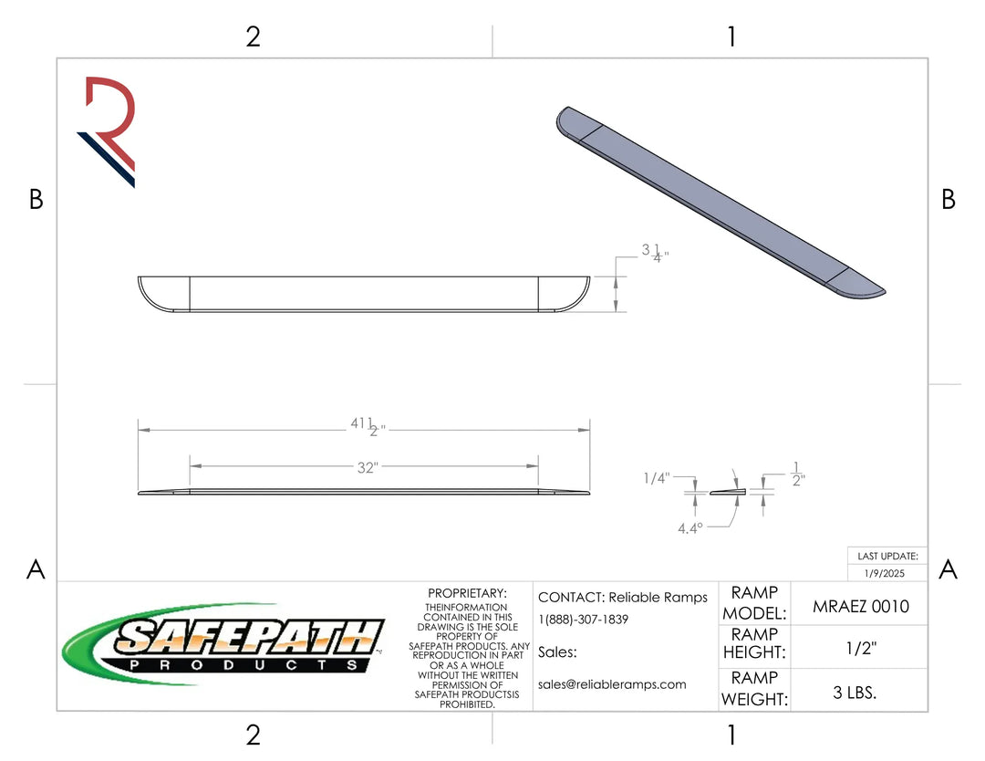 Technical drawing of a ramp with dimensions and SafePath Products branding.