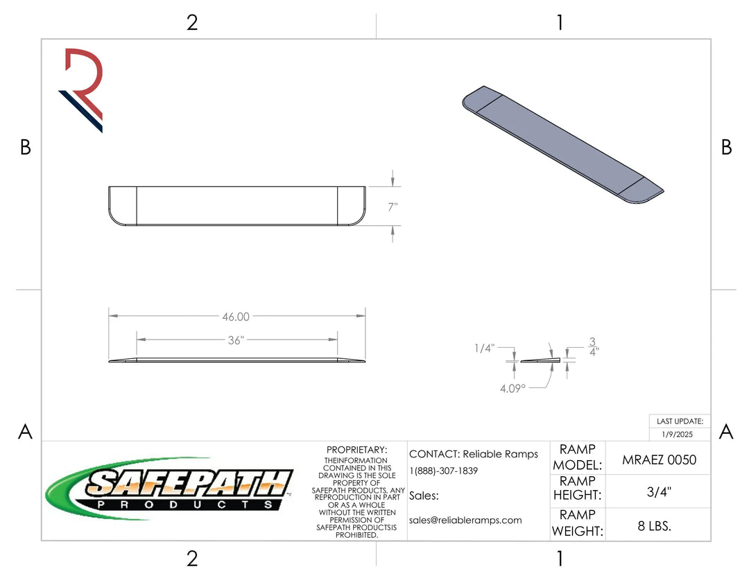 Technical drawing of a safety path product with dimensions and SafePath Products branding.
