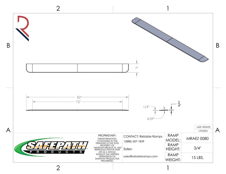 Technical drawing of a safety product with dimensions and SafePath Products branding.