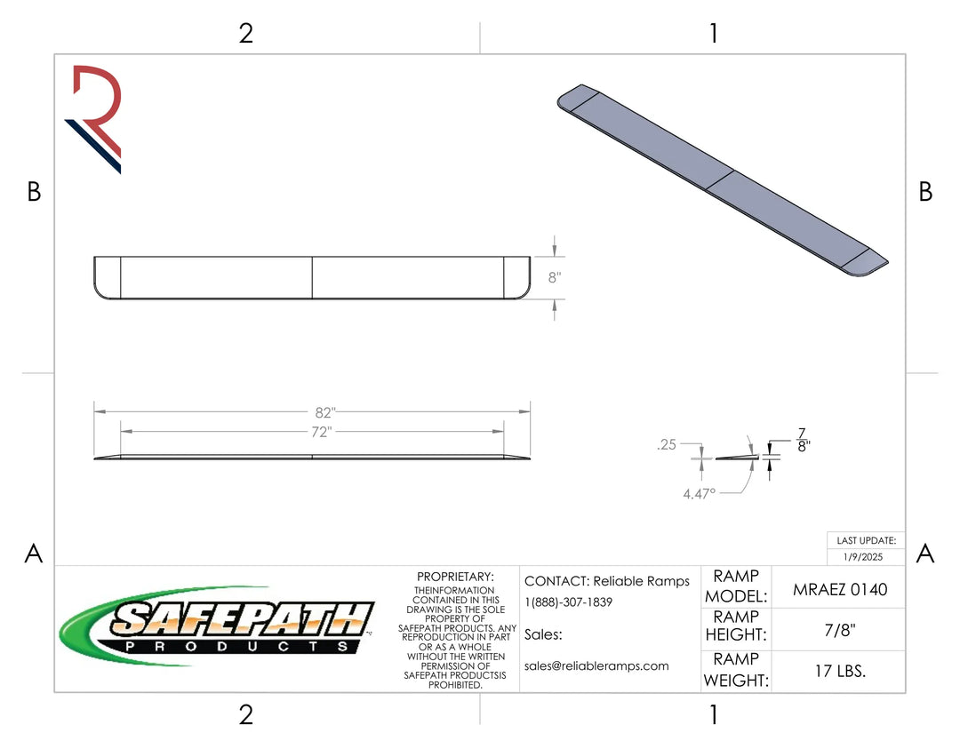 Technical drawing of a ramp with dimensions and SafePath Products branding.