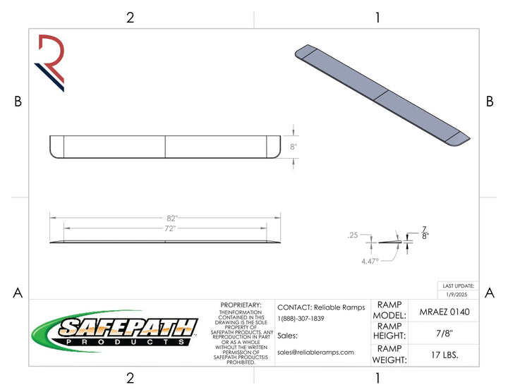Technical drawing of a ramp with dimensions and SafePath Products branding.