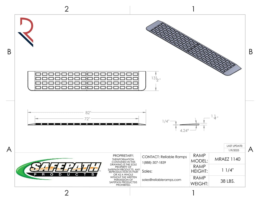 Technical drawing of a SafePath product with dimensions and specifications.