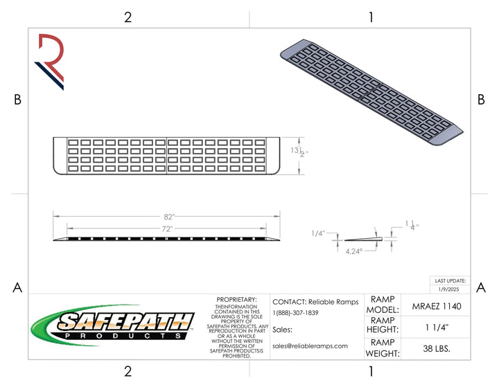 Technical drawing of a SafePath product with dimensions and specifications.