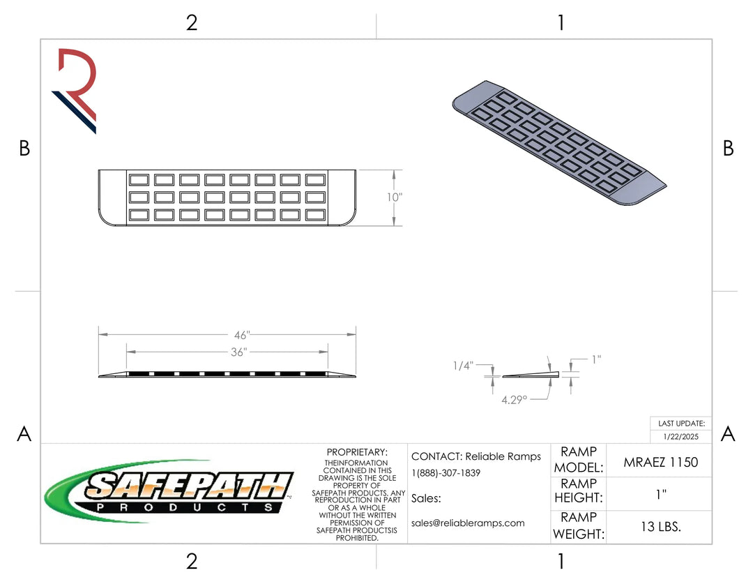Technical drawing of a SafePath products ramp with dimensions and specifications.