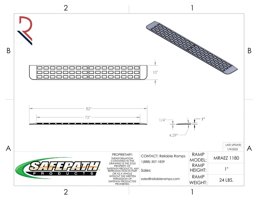 Technical drawing of a ramp with dimensions and SafePath Products branding.