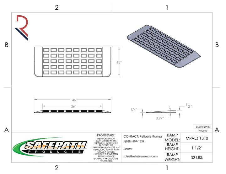 Technical drawing of a SafePath products ramp with dimensions and specifications.