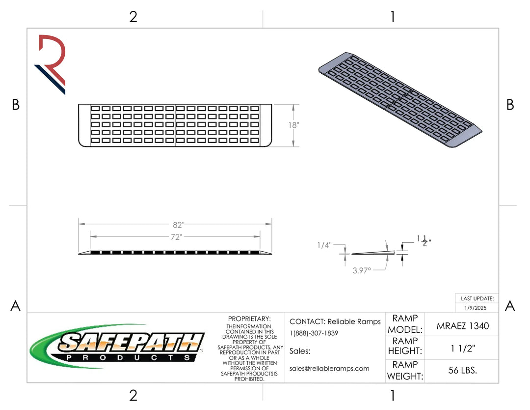 Technical drawing of a SafePath products ramp with dimensions and specifications.