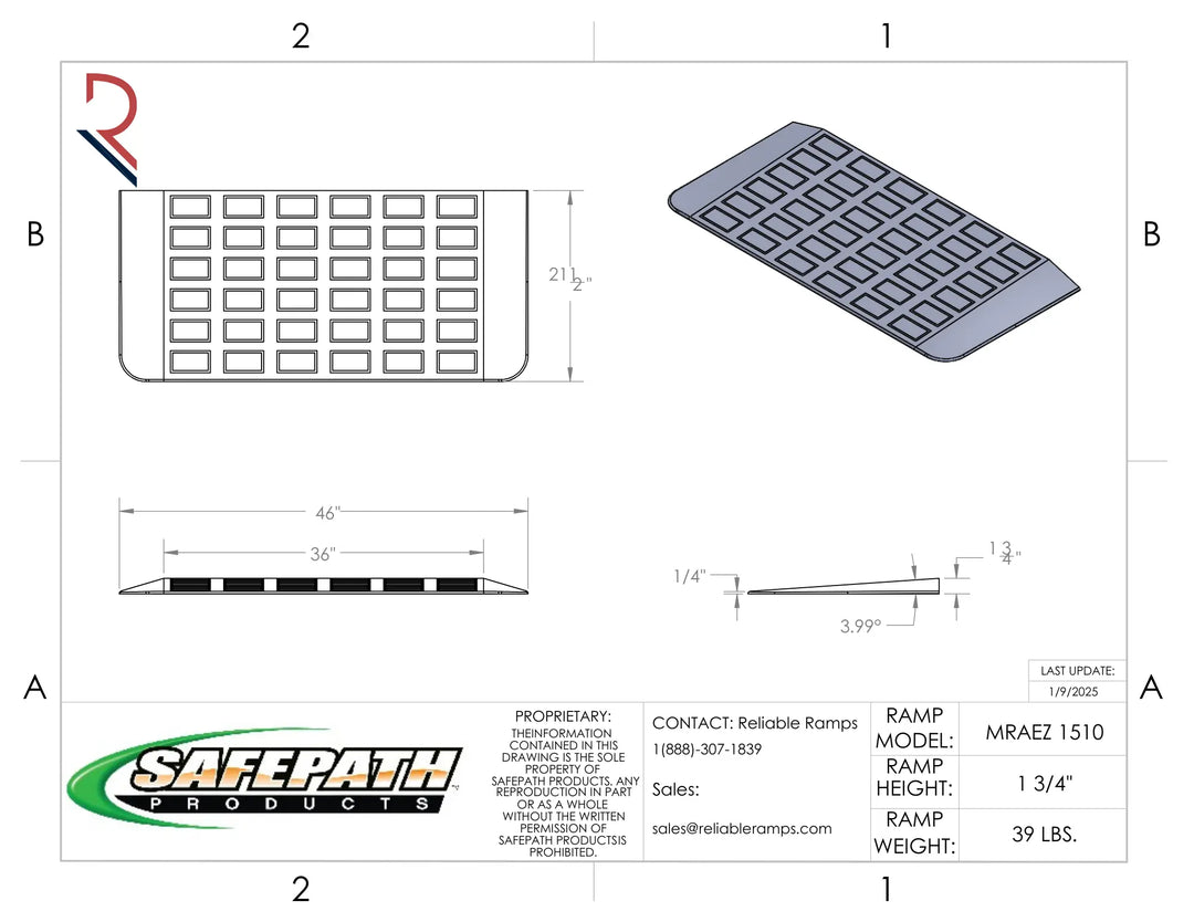 Technical drawing of a SafePath products ramp with dimensions and specifications.