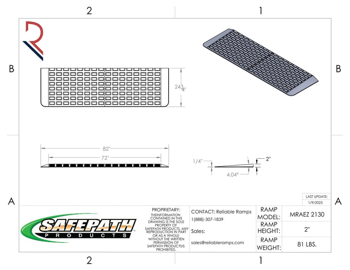 Technical drawing of a safety path product with dimensions and SafePath Products branding.