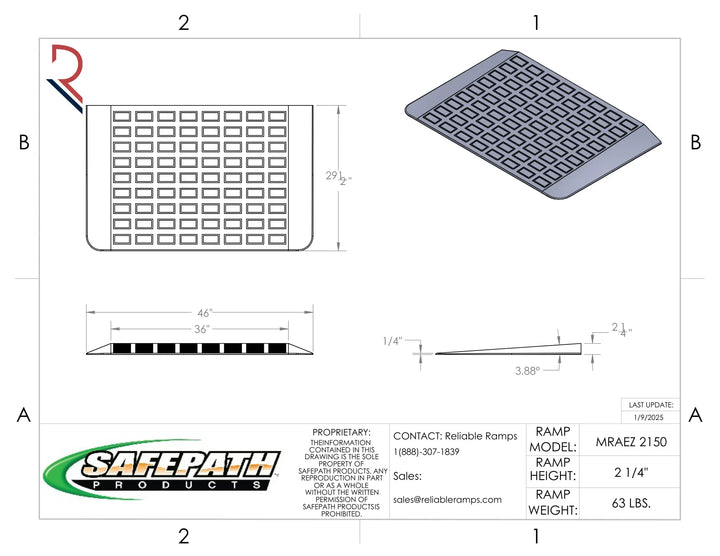 Technical drawing of a SafePath product with dimensions and specifications.