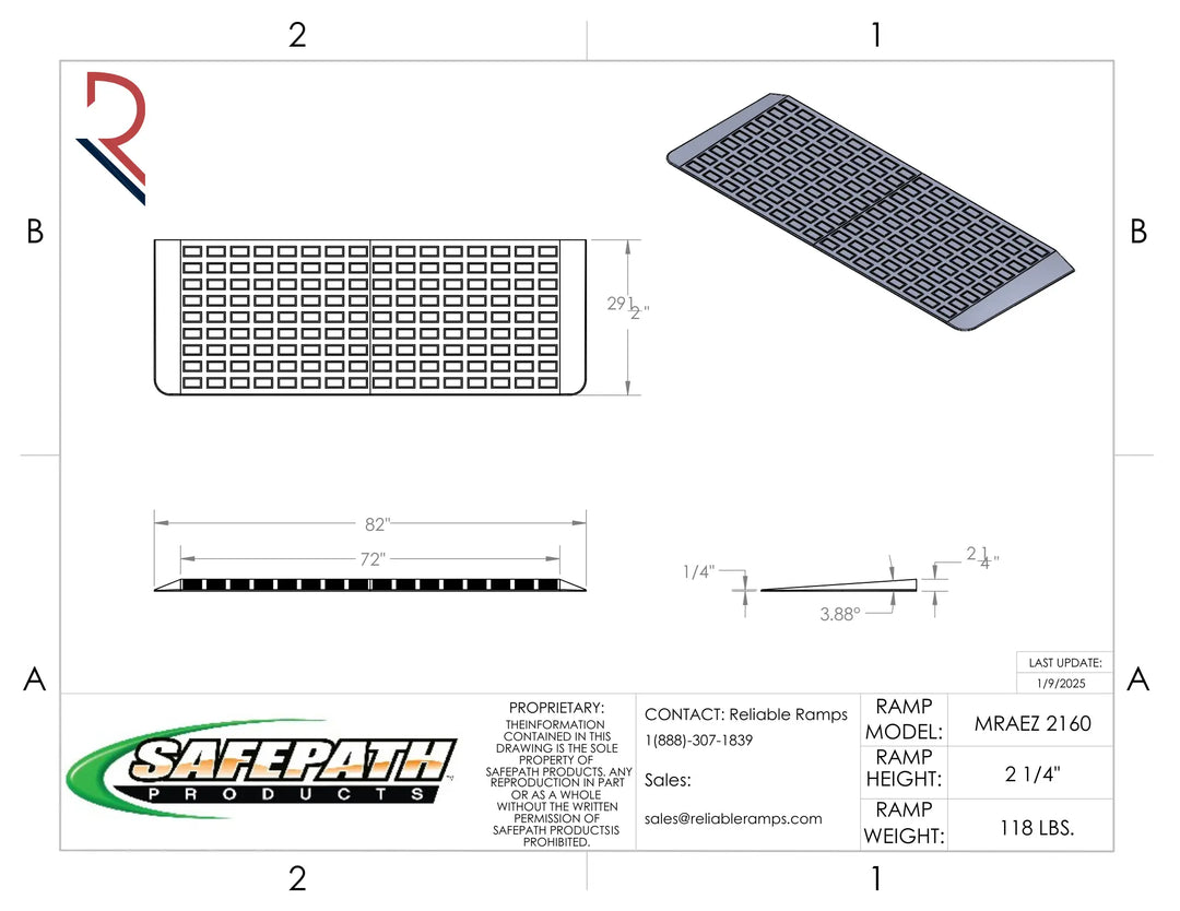 Technical drawing of a SafePath products ramp with dimensions and specifications.