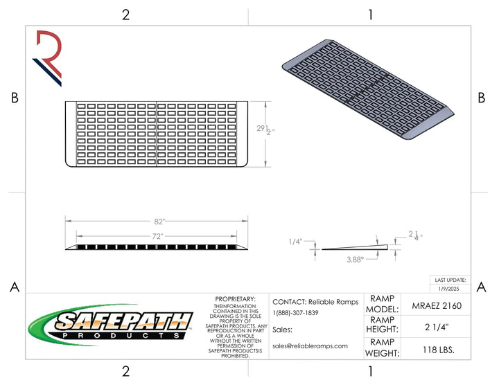 Technical drawing of a SafePath products ramp with dimensions and specifications.