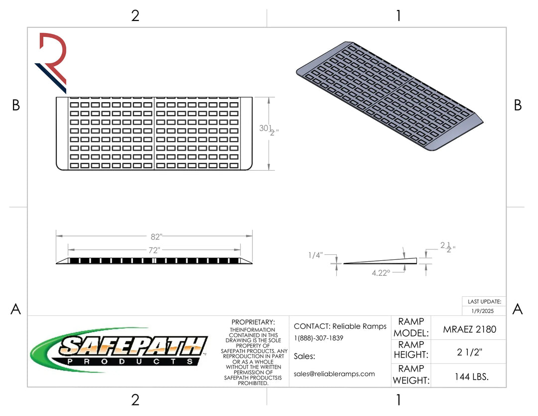 Technical drawing of a SafePath products ramp with dimensions and specifications.