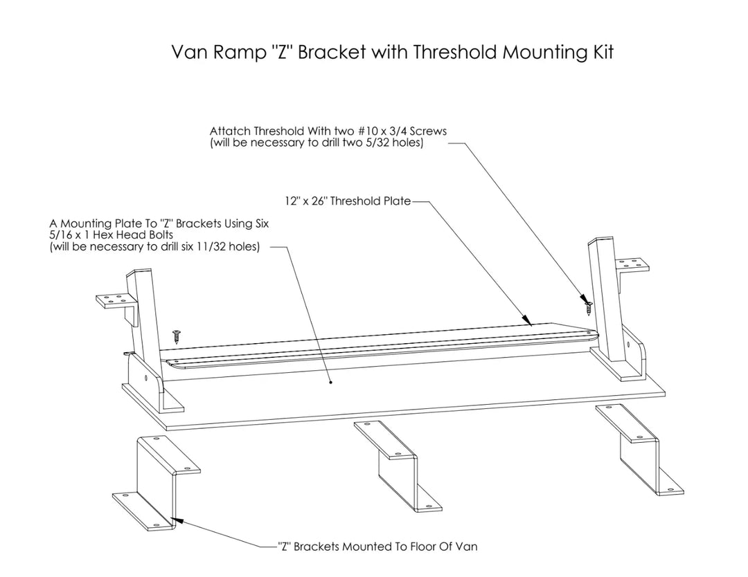 Technical diagram of Van Ramp 'Z' Bracket with Threshold Mounting Kit on a white background