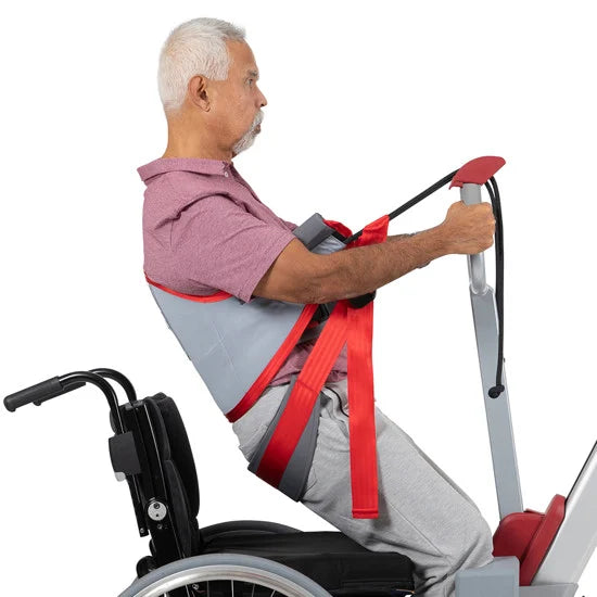 molift rgosling stand up sling showing the extra support on reliable ramps