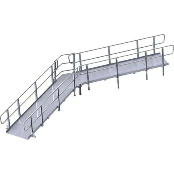 PVI - XP Aluminum Modular Wheelchair Ramp with Handrails angled design with a white background