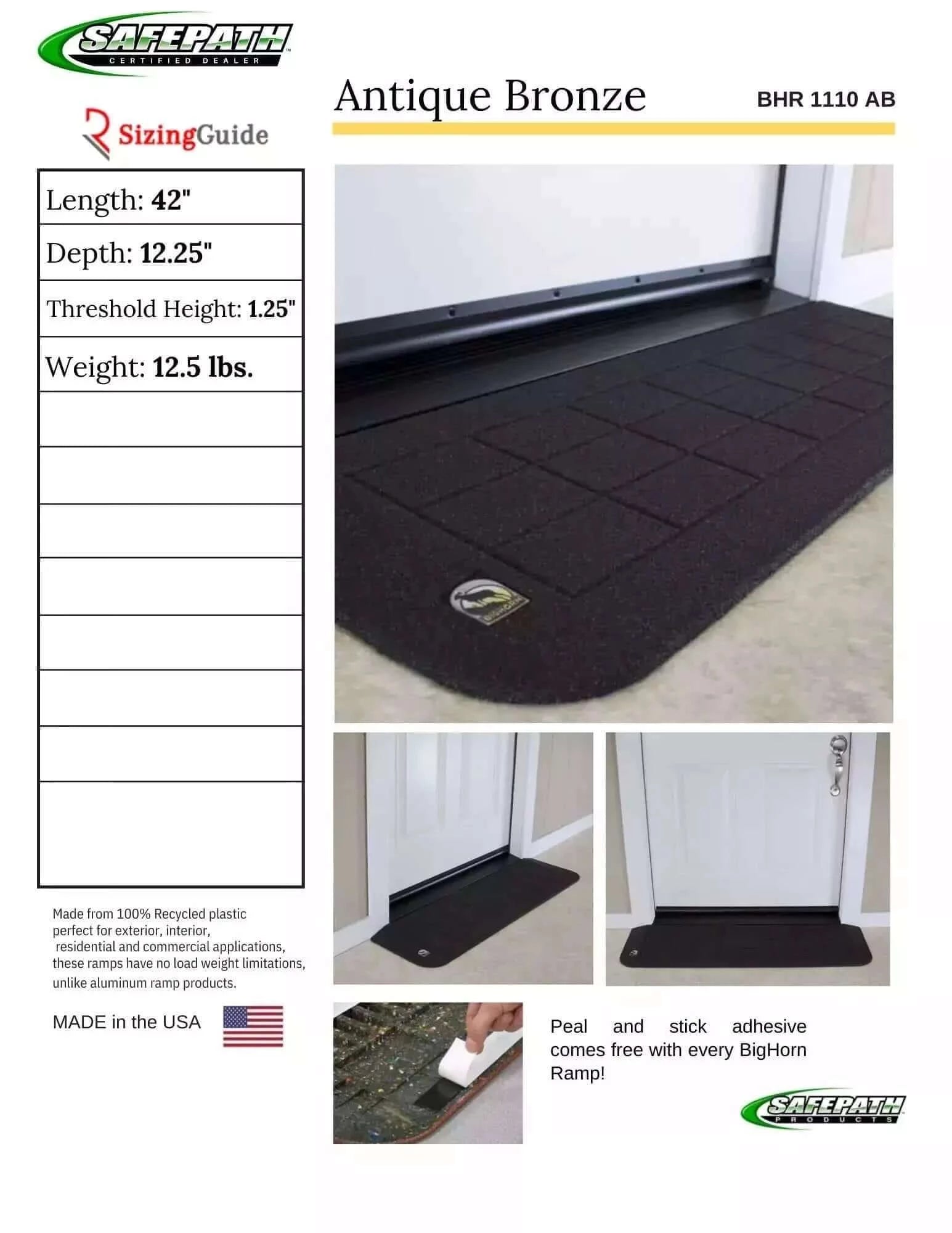 Bighorn Threshold Ramp Reliable Ramps Safepath Antique Bronze specifications