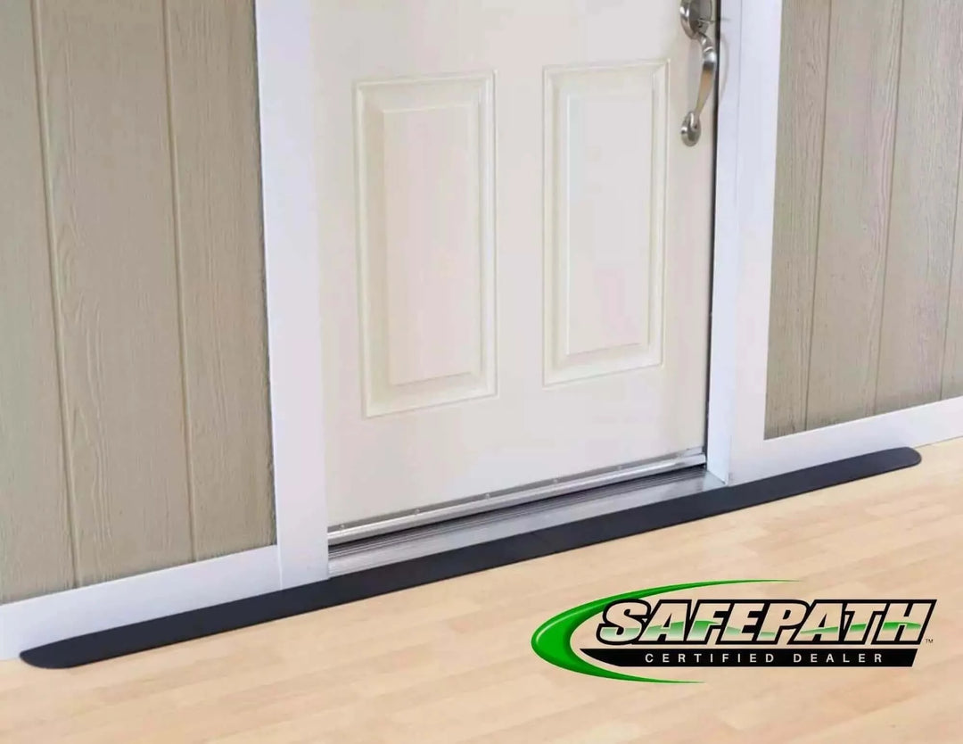 SafePath - EZ Edge Transition Rubber Threshold Ramp - 74.25" Width being used in front of a white door