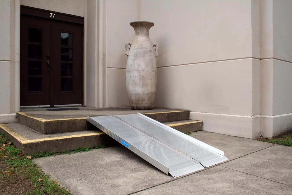 AlumiLite Folding Wheelchair Curb Ramp - in front of two entrance