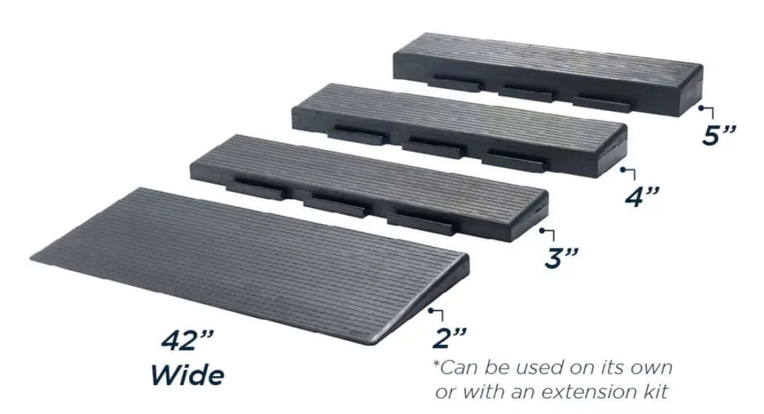 National Ramp - Approach Series Rubber Threshold Ramp for Wheelchairs - image that shows how the ramp is put together with its multiple pieces