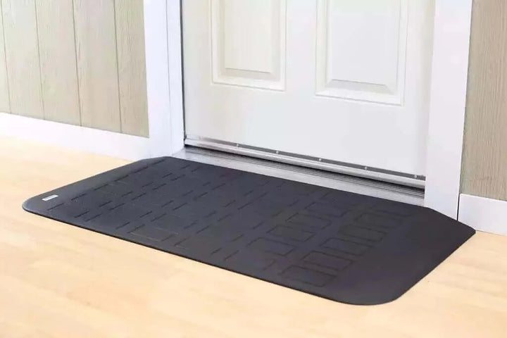 SafePath - EZ Edge Transition Rubber Threshold Ramp - 46" Width being used in front of a white door