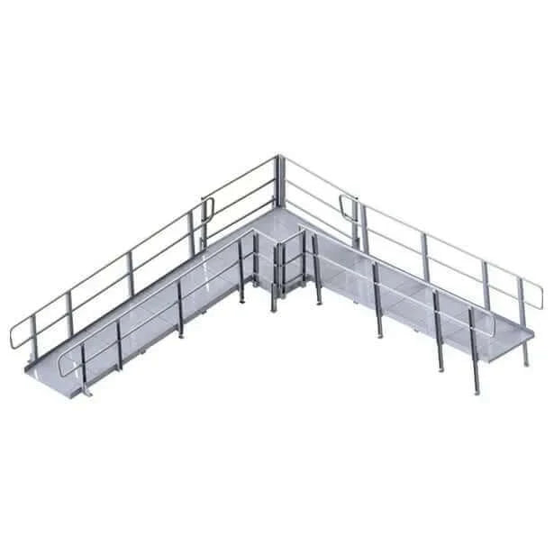 PVI - XP Aluminum Modular Wheelchair Ramp with Handrails 90 degree design with a white background