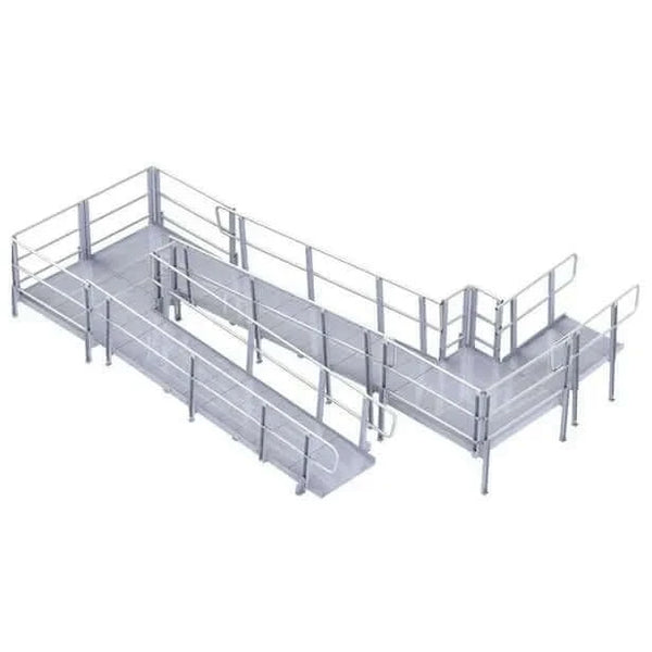 the PVI Modular XP Aluminum Platform used in a large modular wheelchair ramp