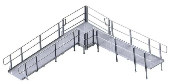 PVI - XP Aluminum Modular Wheelchair Ramp with Handrails 90 degree design with white background