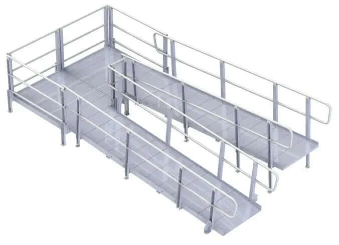 PVI - XP Aluminum Modular Wheelchair Ramp with Handrails switchback design with a white background