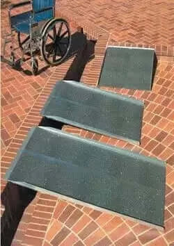 PVI - Aluminum Solid Mobility Wheelchair Ramp showing three different sizes on a threshold